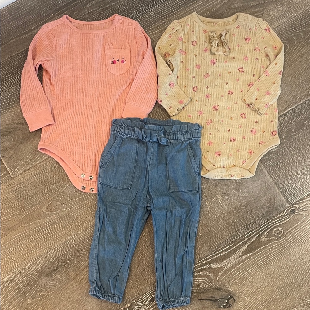 Baby Bodysuit and Pants Set - Pink, beige and Blue